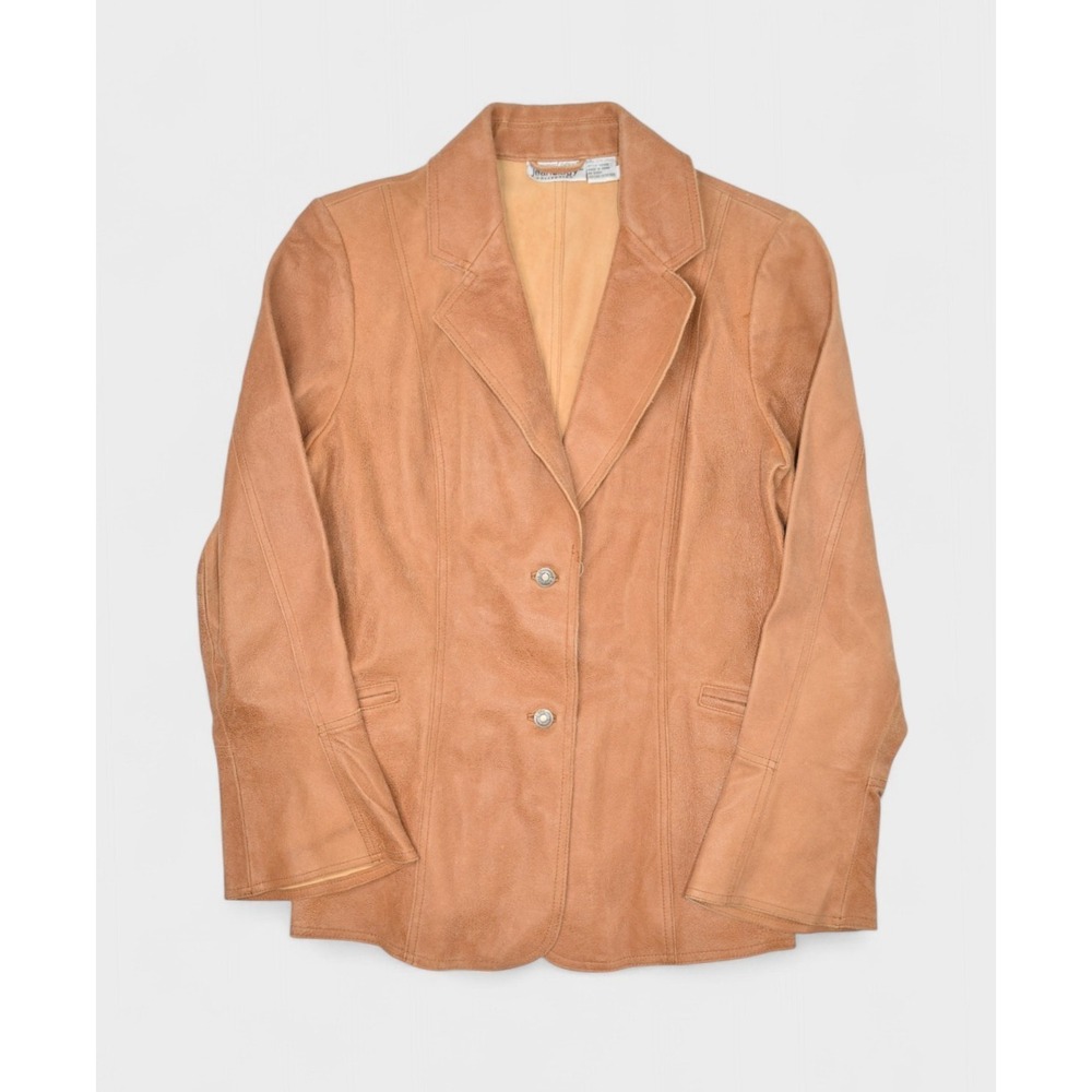 Newport News Jacket Womens Small 10 Brown Leather Blazer Flared Sleeve Unlined